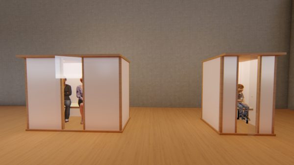 Front Perspective of 4-Person and 2-person Salt Booths Side by Side - Doors slightly Open