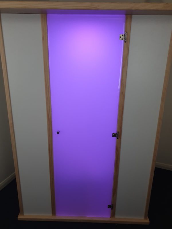 Salt booth full side panels with recliner - Opaque Door - Purple Light setting